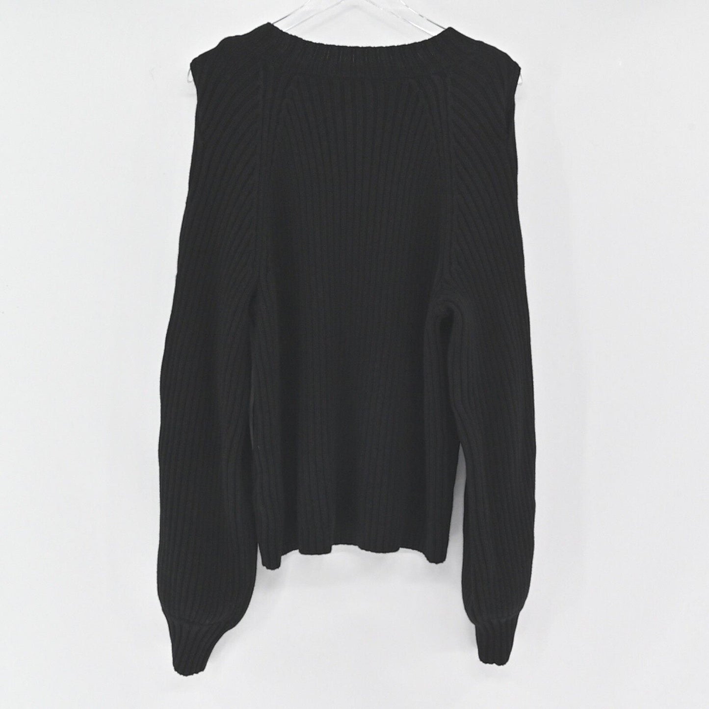 Lynn's Closet Boutique 525 America black ribbed knit sweater with long sleeves and crew neckline