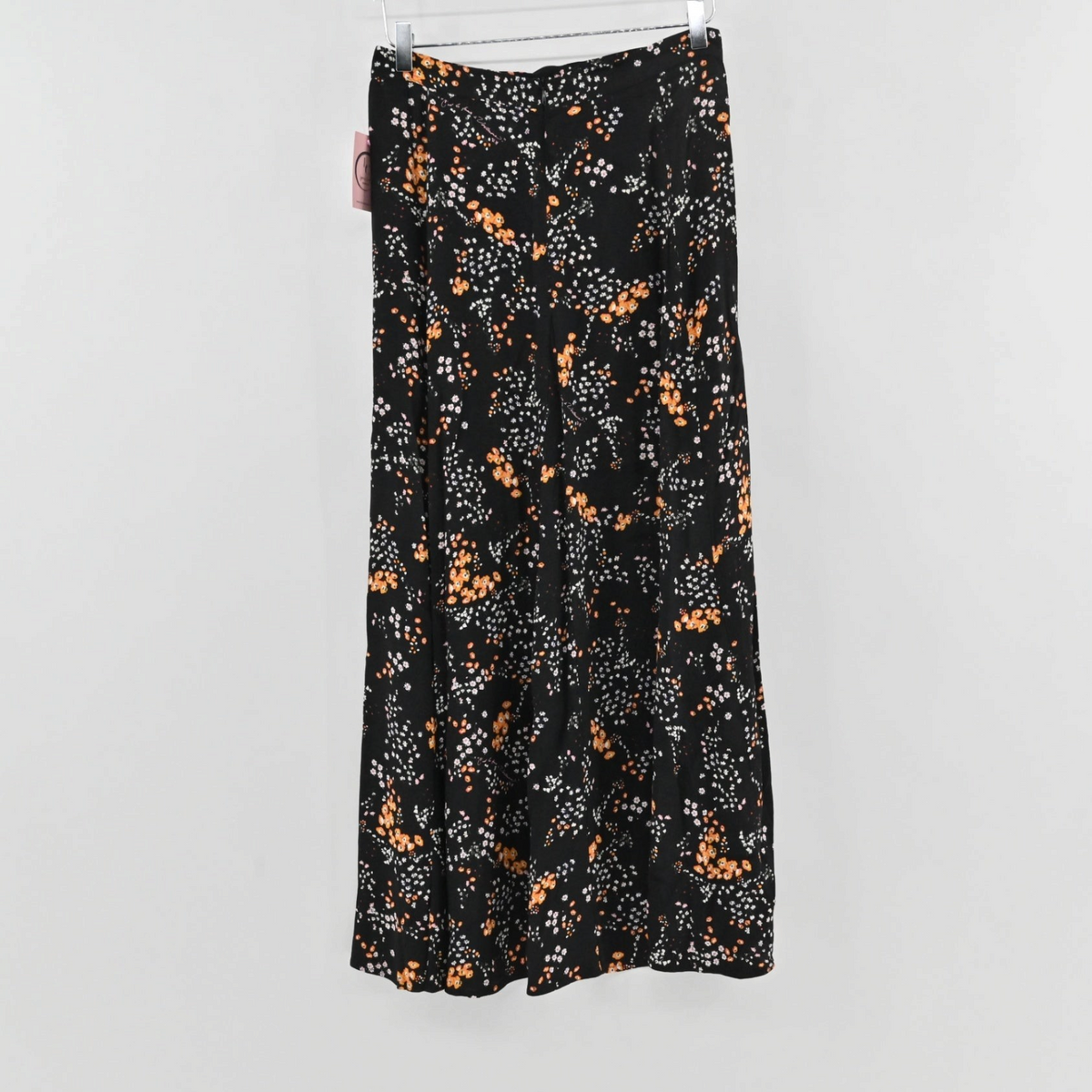 Lynn's Closet Boutique Zadig & Voltaire black midi skirt with orange and white floral print and side slit
