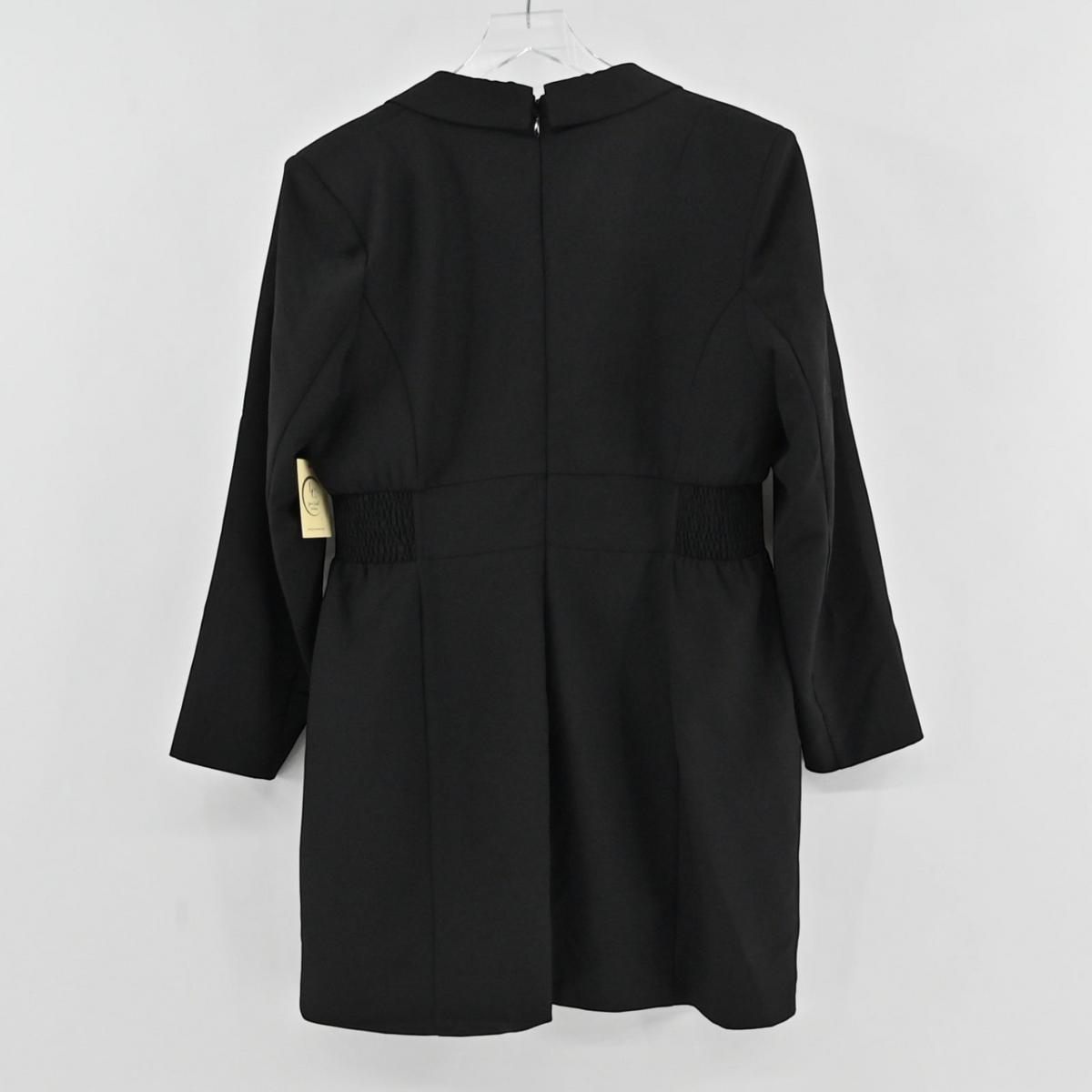 Back view of a black Lavish Alice corset jacket dress with a cinched waist from Lynn's Closet Boutique.