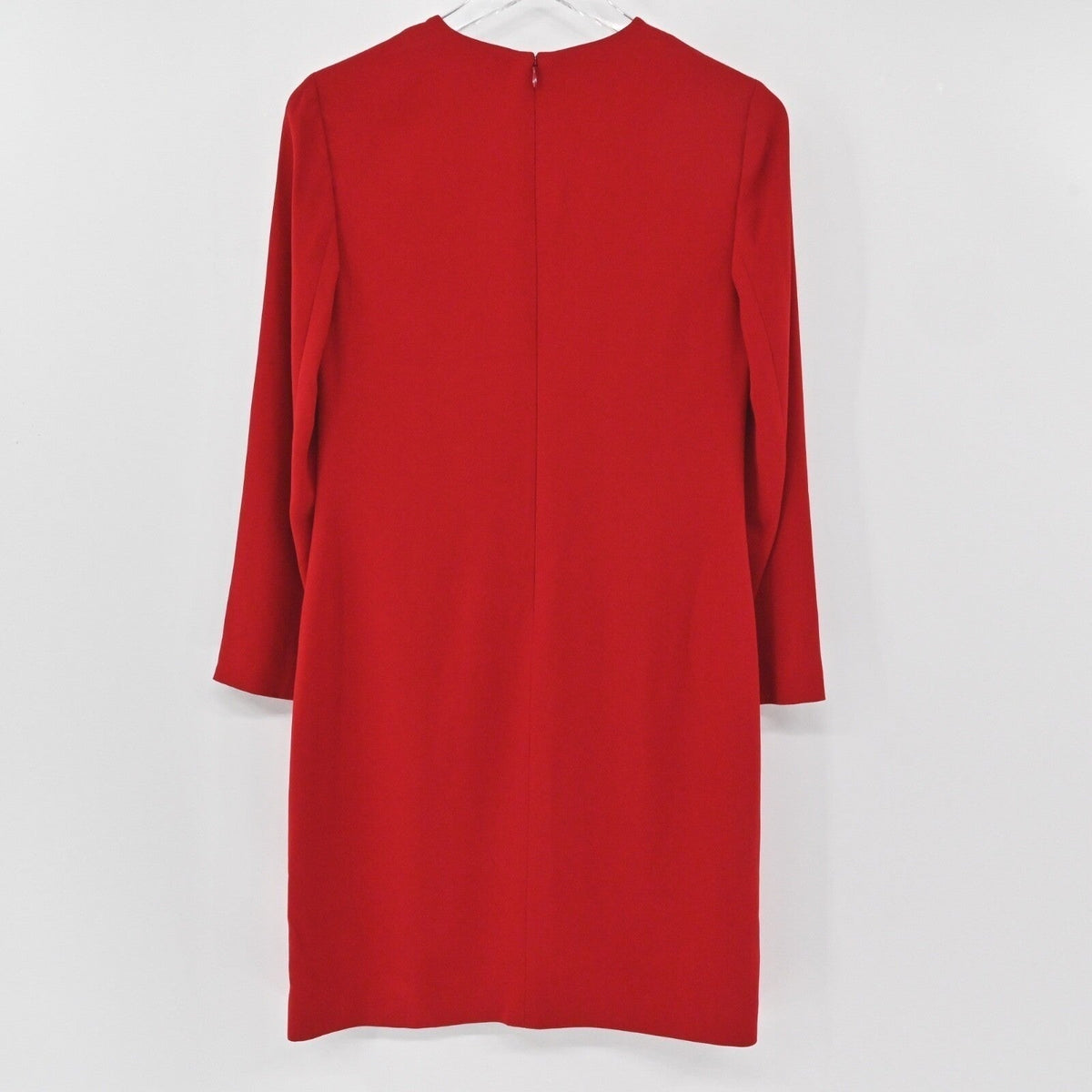 Lynn's Closet Boutique Ralph Lauren Black Label red long sleeve shift dress, back view of minimalist design