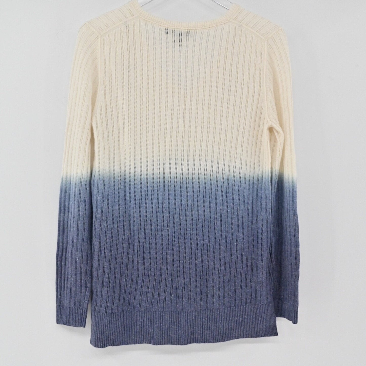 Lynn's Closet Boutique Tommy Bahama ombre alpaca sweater in off-white and blue with vertical ribbed texture.