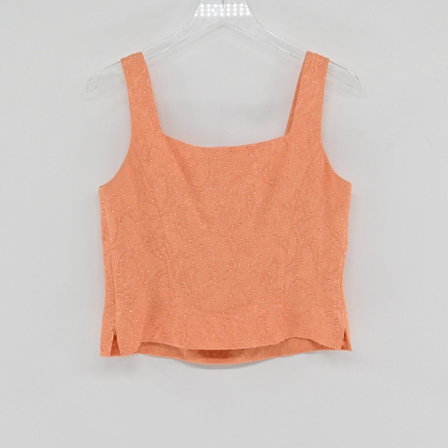 Vtg CARLISLE Set Womens Sz 4/6 Coral Beaded Square Tank Jacquard Straight Pants