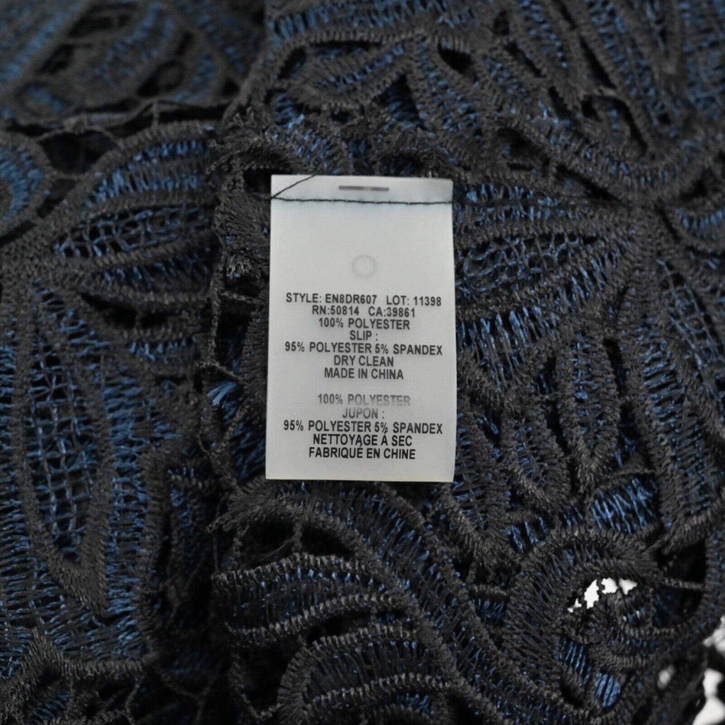ELIE TAHARI Dress Womens Size 6 Black Blue Sheer Crochet Lace Sleeveless Sheath