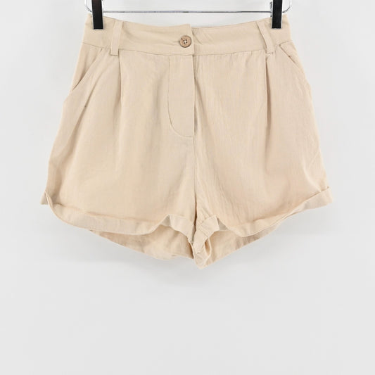 FREE PEOPLE Womens Khaki Shorts Size XS Preppy Cuffed Pleated High Rise Cotton
