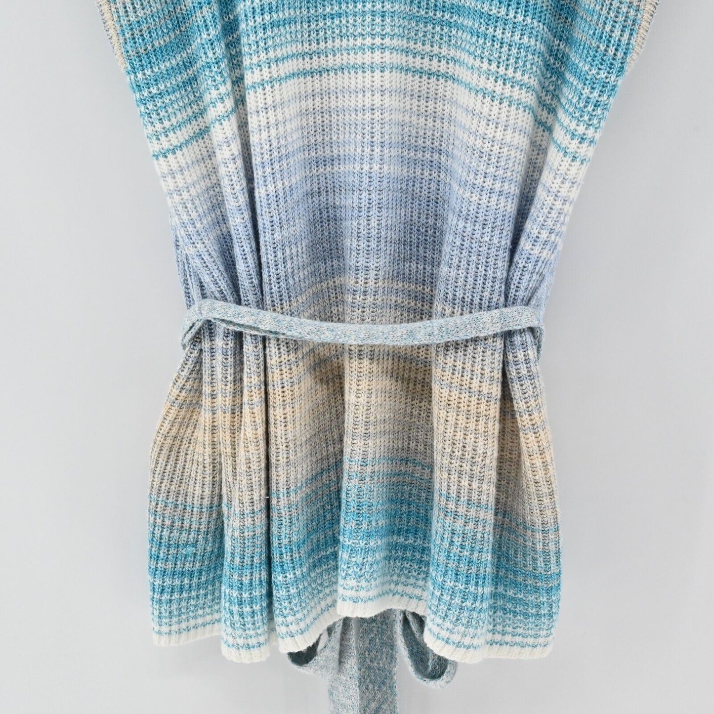 INTERMIX Sweater Womens Size M Drop Shoulder Knit Fringe Cardigan Tie Blue Multi