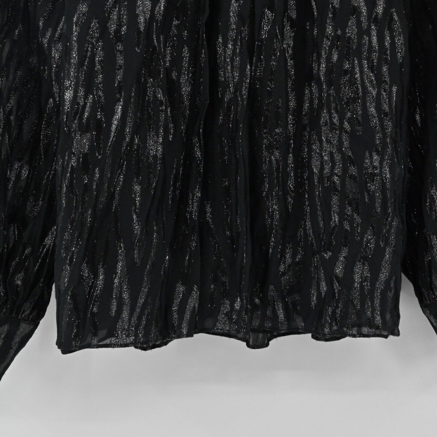 REBECCA TAYLOR Top Womens Sz 4 Black Metallic Safari Silk Ruffle Balloon Sleeves