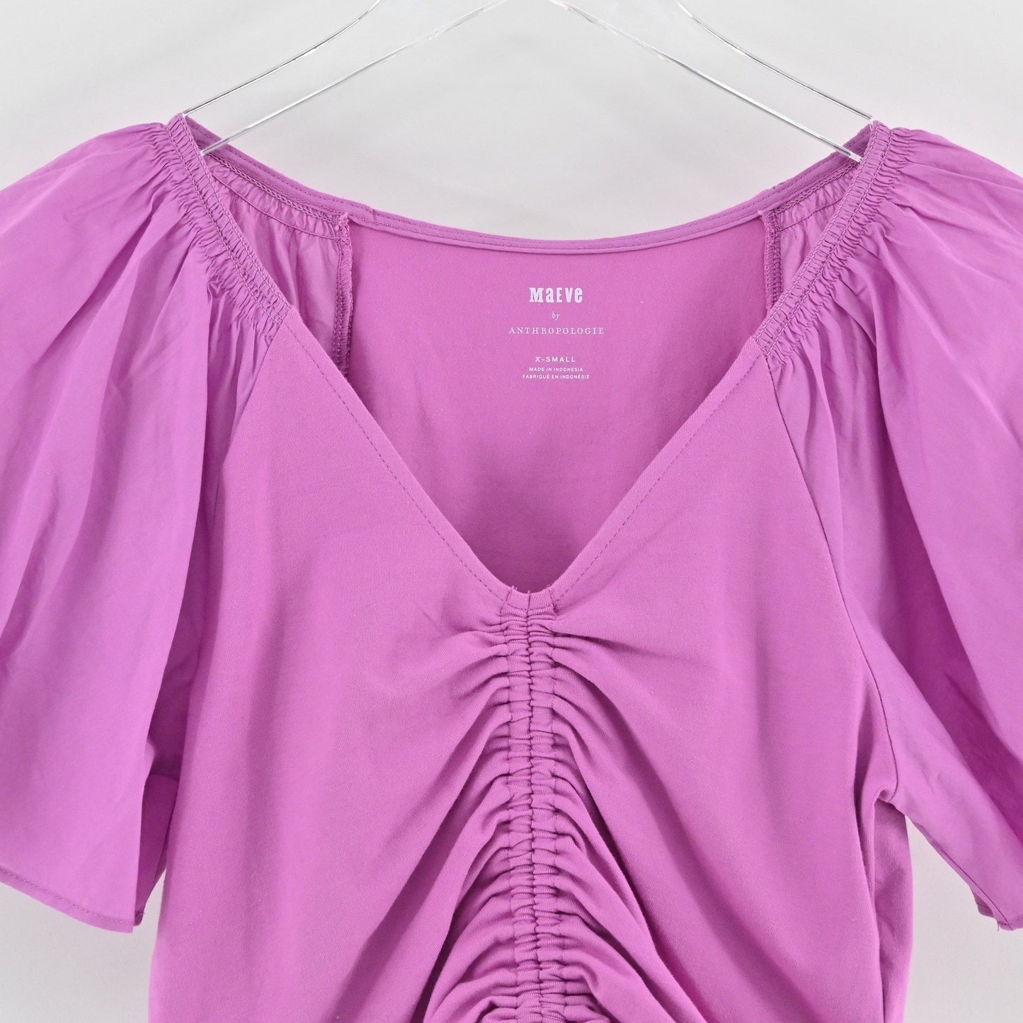 Anthropologie Maeve Womens Flutter Sleeve Top Size XS Lilac Coquette Blouse