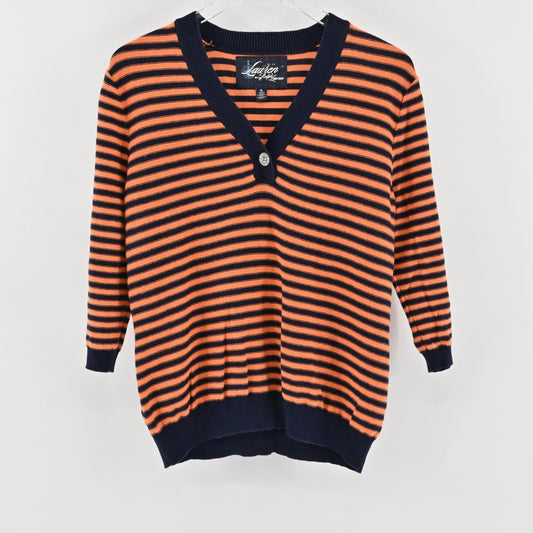 Ralph Lauren Womens Striped Knit Sweater Size XL Orange Blue Rugby Preppy VNeck