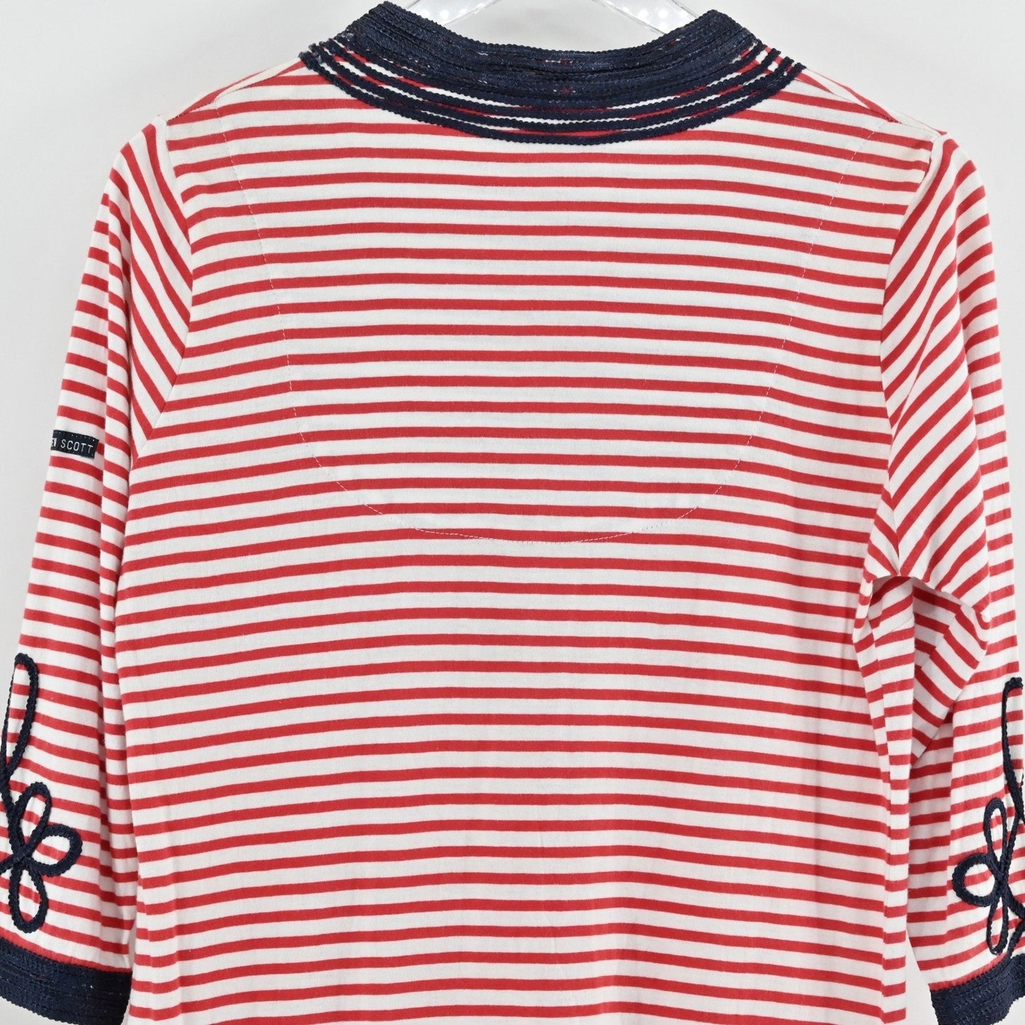 Gretchen Scott Admiral Tunic Dress Size S Red White Striped Embroidered Nautical