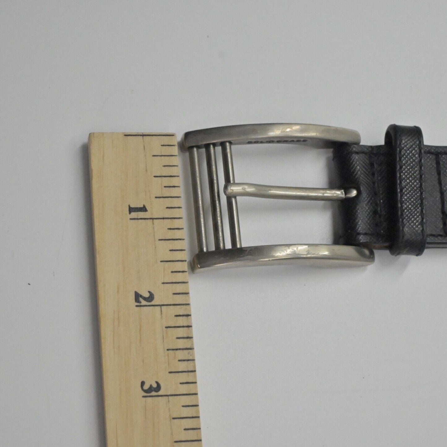 Vtg TRAFALGAR Belt Mens Sz 38/95 Black Italian Calfskin Silver Brass Buckle 00s
