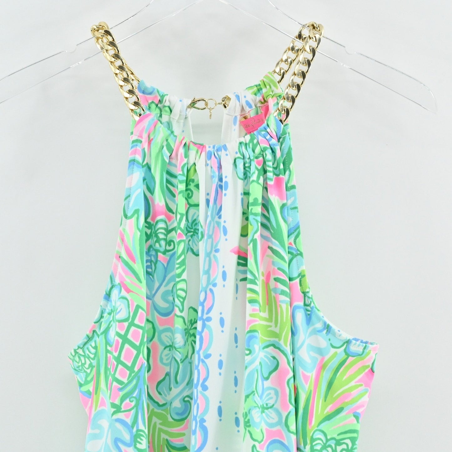 Lilly Pulitzer Bowen Top Size XL Coconut Row Engineered Knit Halter Chain Strap