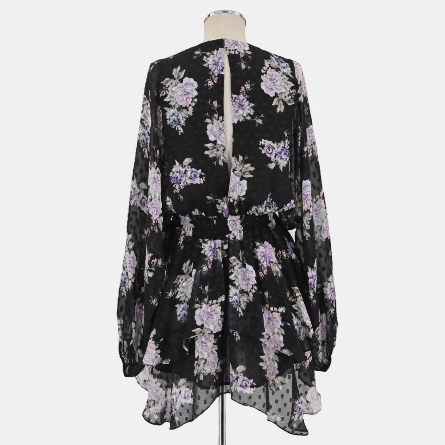 LOVE SHACK FANCY Womens Kaia Silk Dress Size S Black Floral Asymmetrical Chiffon