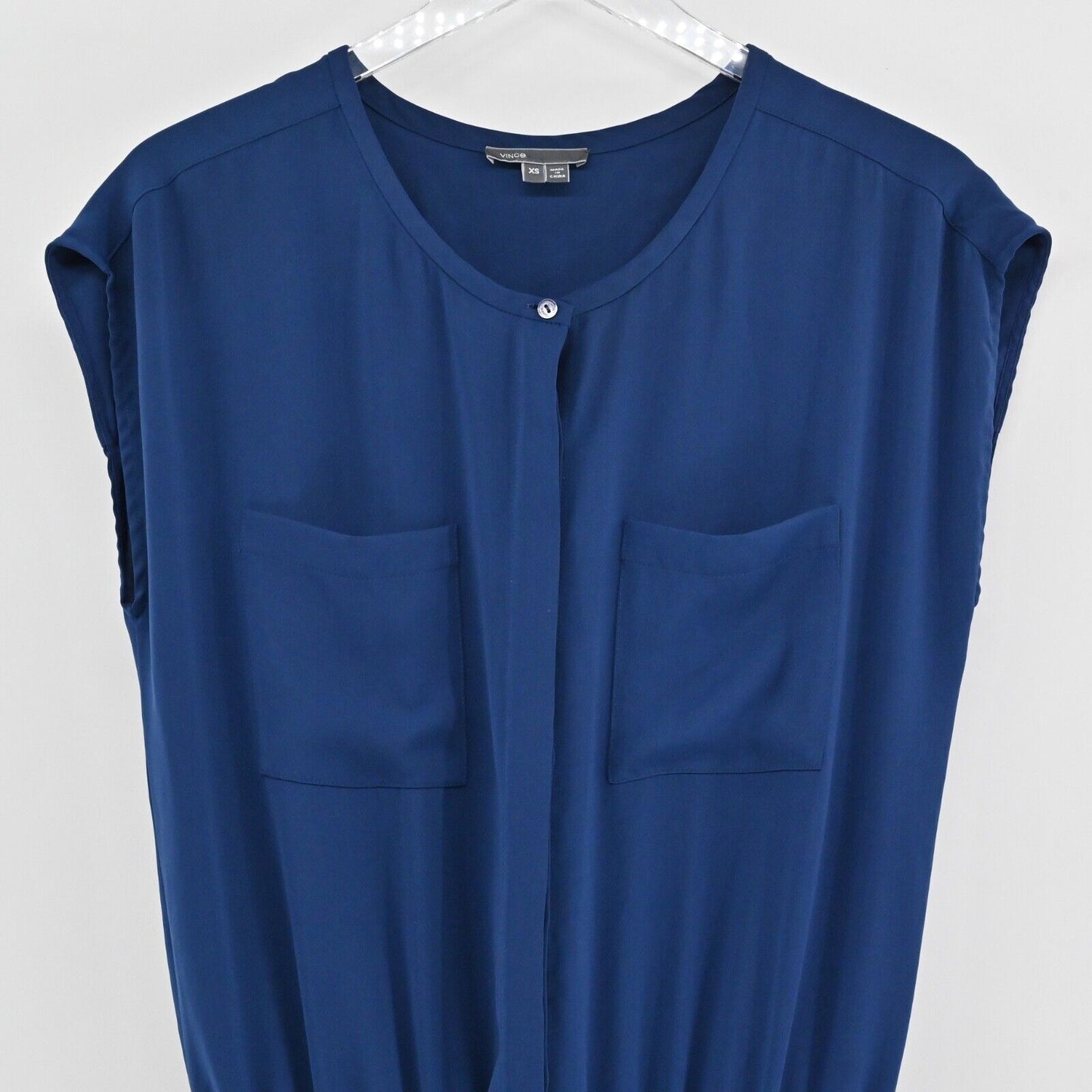 VINCE Dress Size XS Blue Cap Sleeve Drawstring Waist Shirt Capsule Quiet Luxury