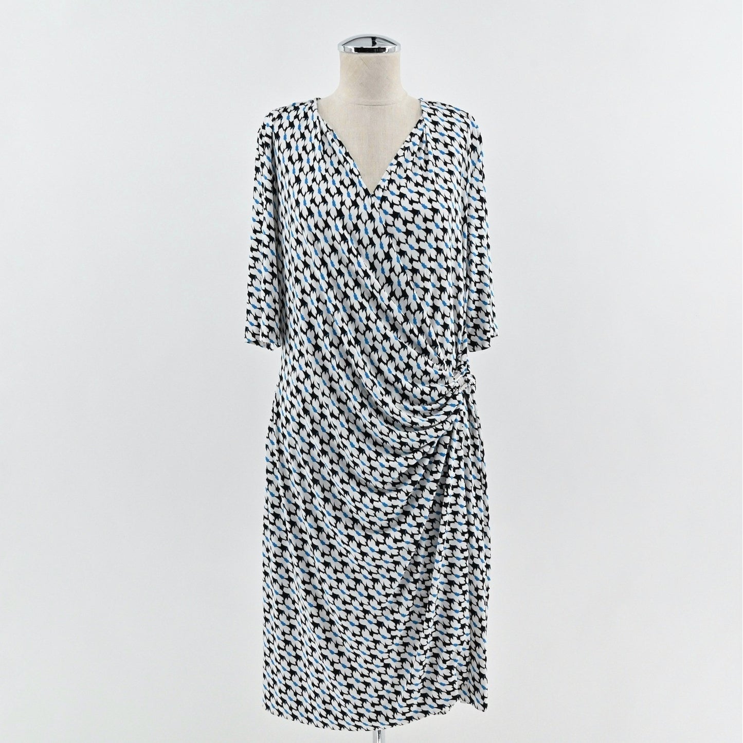 DKNY Faux Wrap Dress Size L Geometric Modern Artistic Flattering Sophisticated