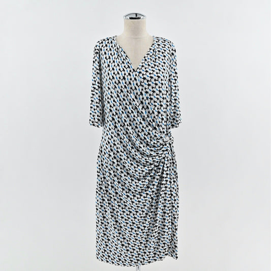 DKNY Faux Wrap Dress Size L Geometric Modern Artistic Flattering Sophisticated