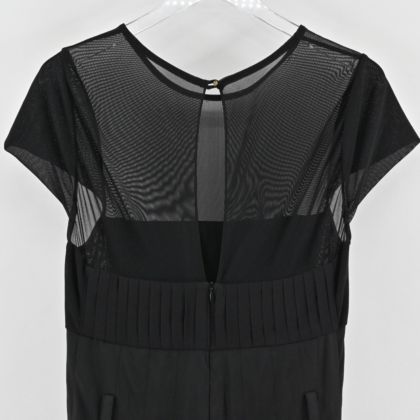 Alice Olivia Black Pleated Dress Size 10 Wool Blend Sheer Short Sleeve Mini