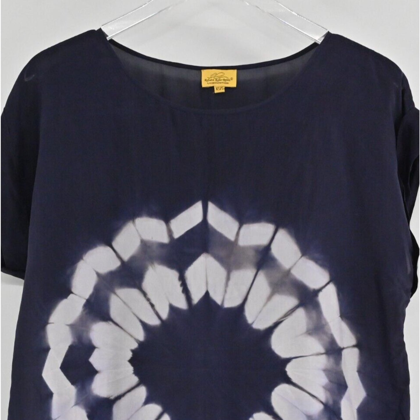Roberta ROLLER RABBIT Womens Silk Tie Dye Top Sz XS S Navy Short Cap Sleeve Boho