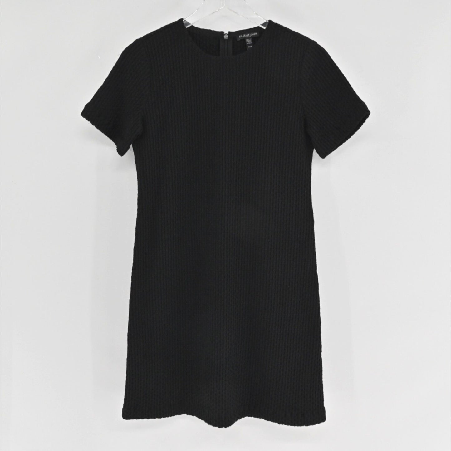 EILEEN FISHER Womens Tonal Texture Shift Dress Size 4P Black Cotton Blend Office