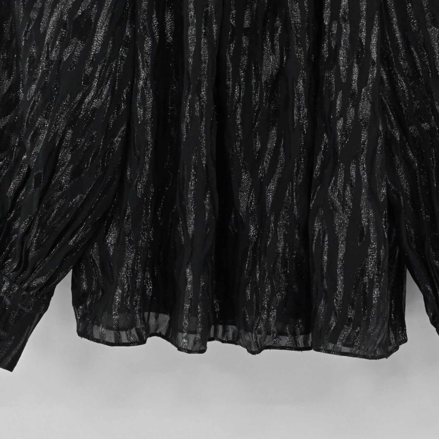 REBECCA TAYLOR Top Womens Sz 4 Black Metallic Safari Silk Ruffle Balloon Sleeves