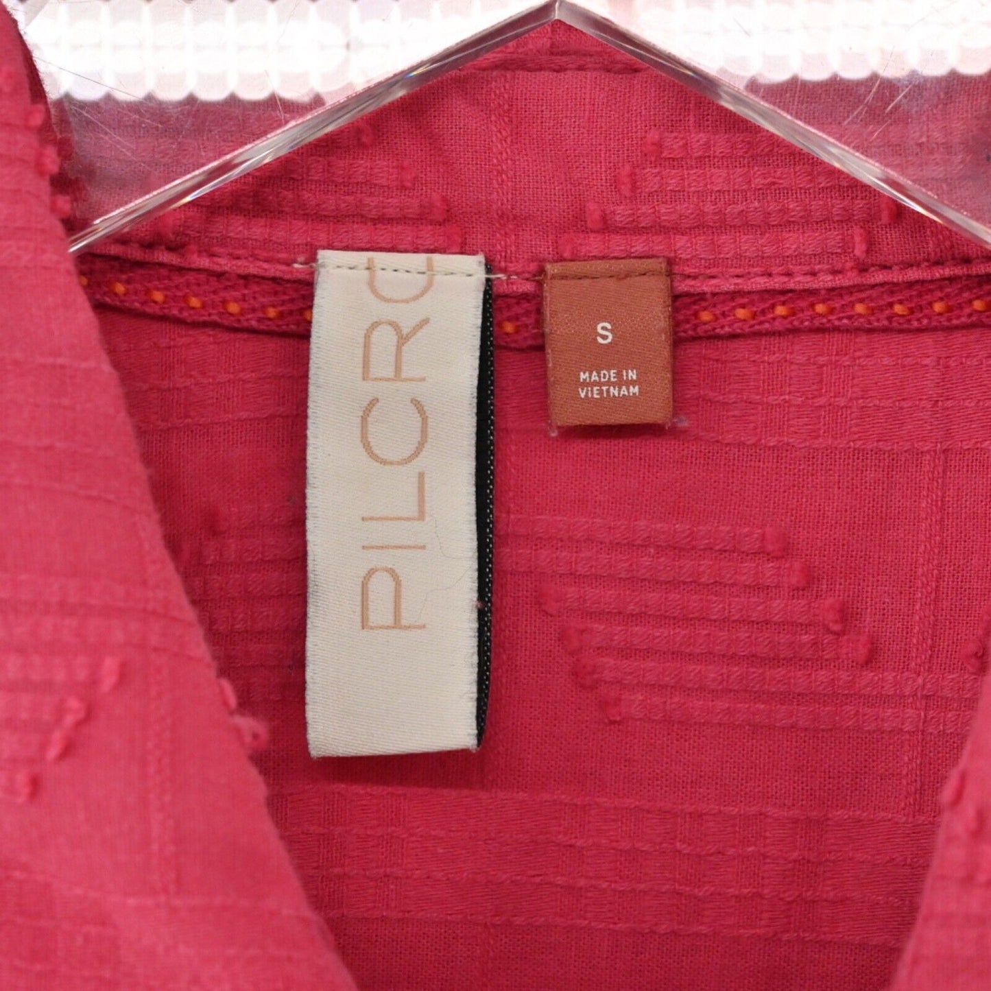 ANTHROPOLOGIE Top Womens Sz S Pink Cotton Theresa Lace Up Back Button Up PILCRO
