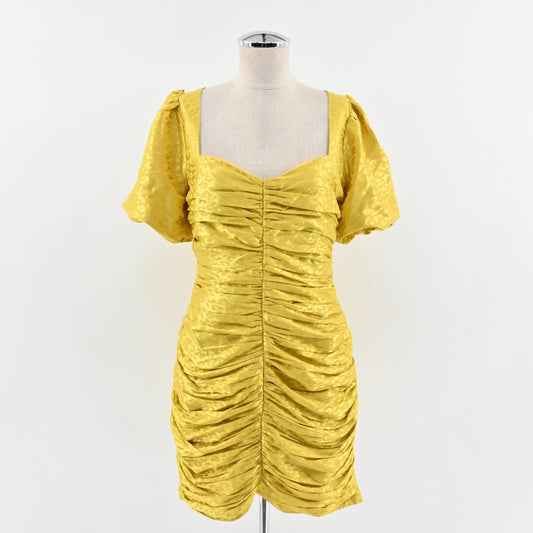 ADELYN RAE Womens Nissa Puff Sleeve Dress Size M Yellow Jacquard Honeycomb NEW