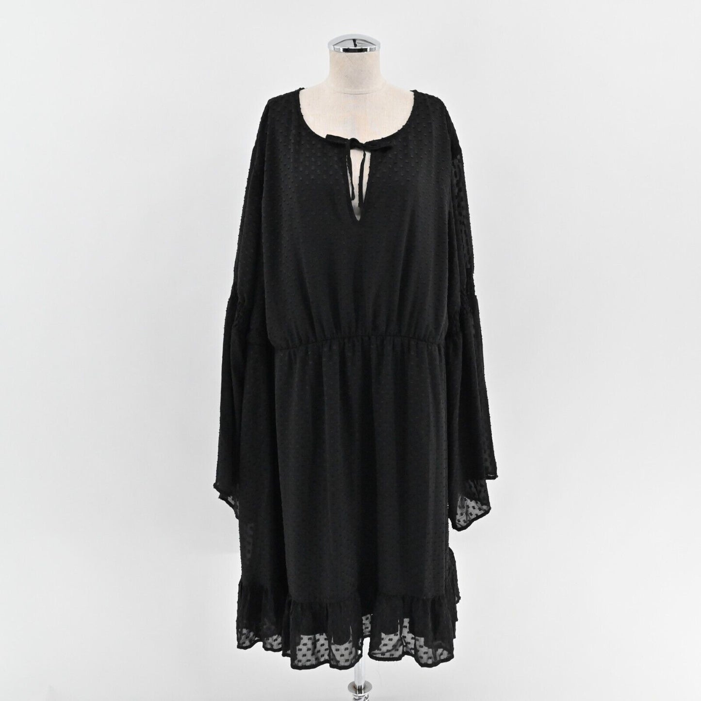 TORRID Dress Size 5X Black Bell Sleeve Swiss Dot Chiffon Skater Vamp Whimsgoth