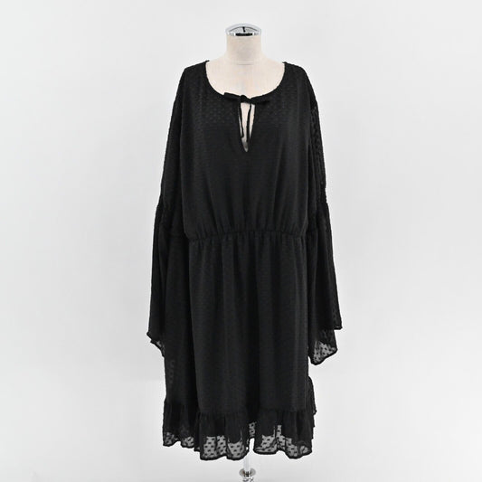 TORRID Dress Size 5X Black Bell Sleeve Swiss Dot Chiffon Skater Vamp Whimsgoth
