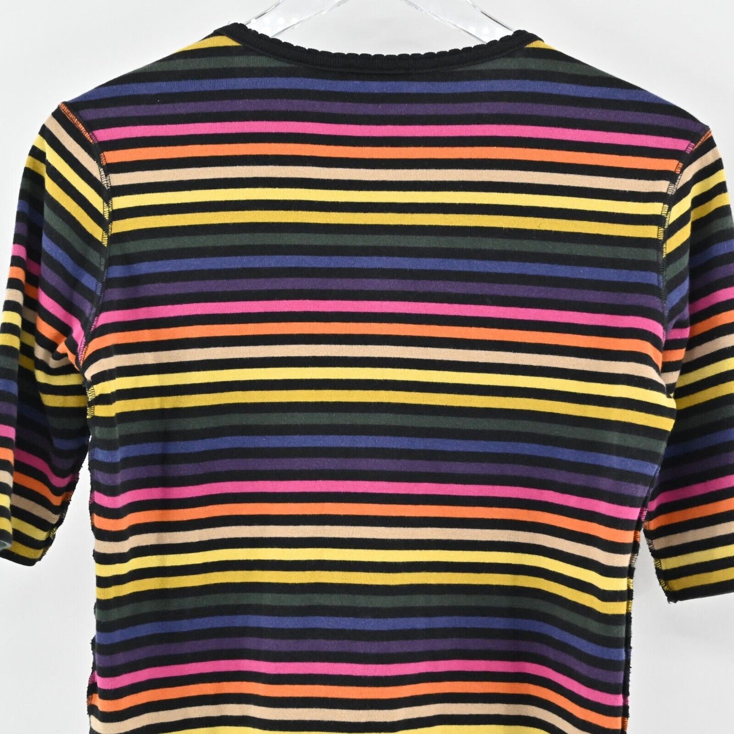 Vtg SONIA RYKIEL Top Womens Size L Multicolor Stripe Black Rhinestone Lips Logo