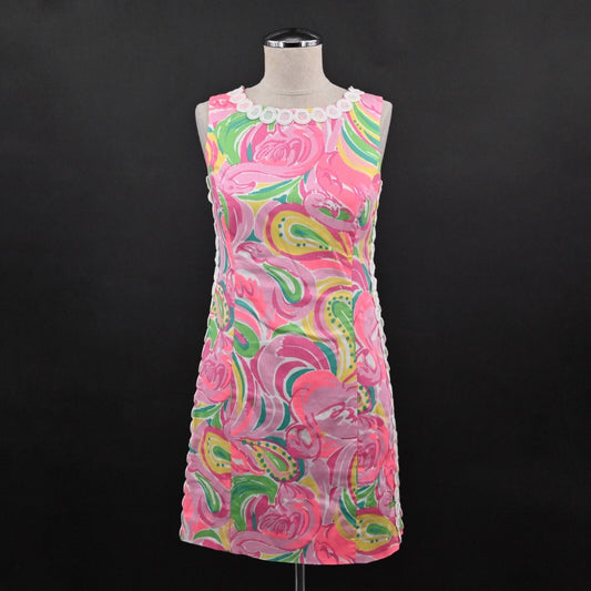 LILLY PULITZER Mila All Nighter Flamingo Dress Size 2 Crochet Lace Detail Shift