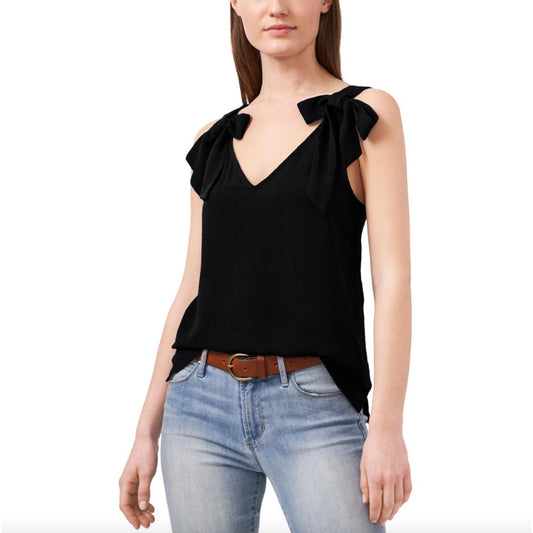 RILEY RAE Top Womens Sz S Lily Tie Shoulder V Neck Shirt Tank Black Academia NEW