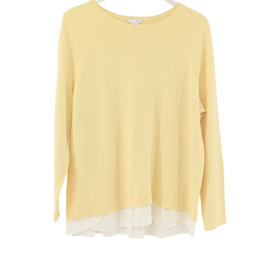 J JILL Sweater Womens Size L Petite Yellow Knit Cotton White Contrast Hem Preppy
