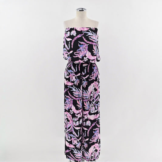 Lilly Pulitzer Pim Floral Jumpsuit Size S Onyx Wild Within Strapless Black Pink