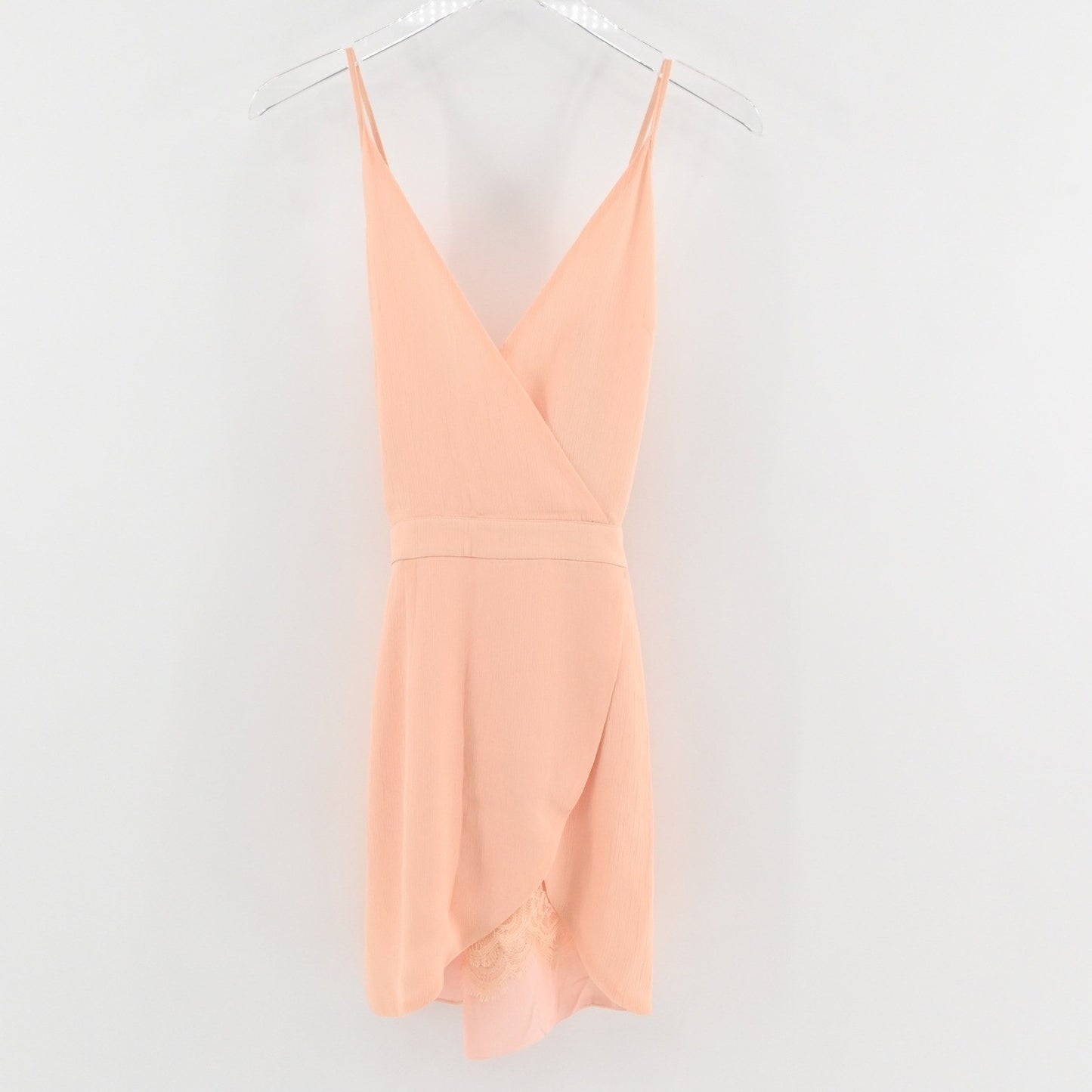 Lovers Friends Soulmate Faux Wrap Mini Dress Size XS Peach Lace Ethereal Revolve