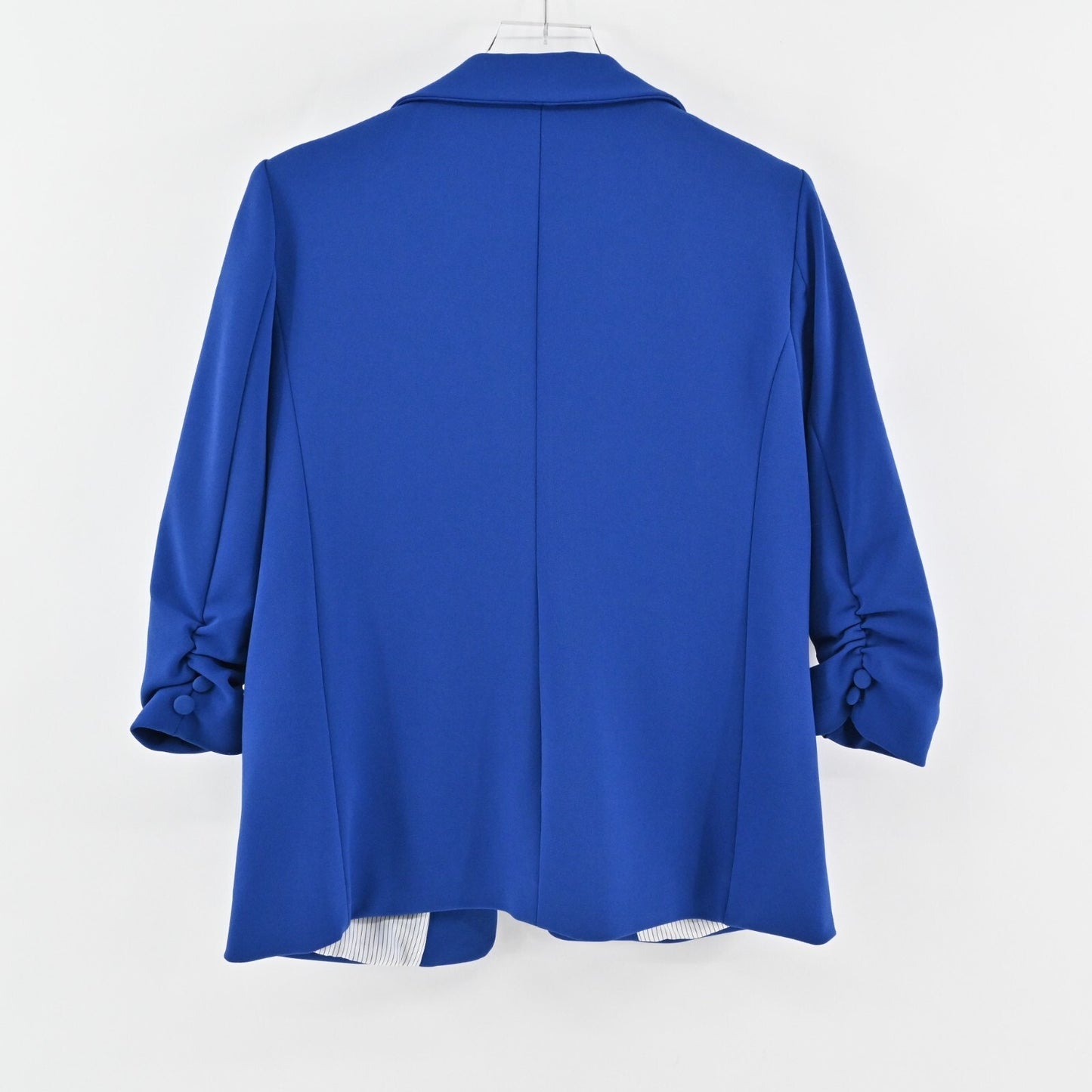 RACHEL ZOE Blue Blazer Womens Size M Crepe Quarter Ruched Sleeve Career Jacket