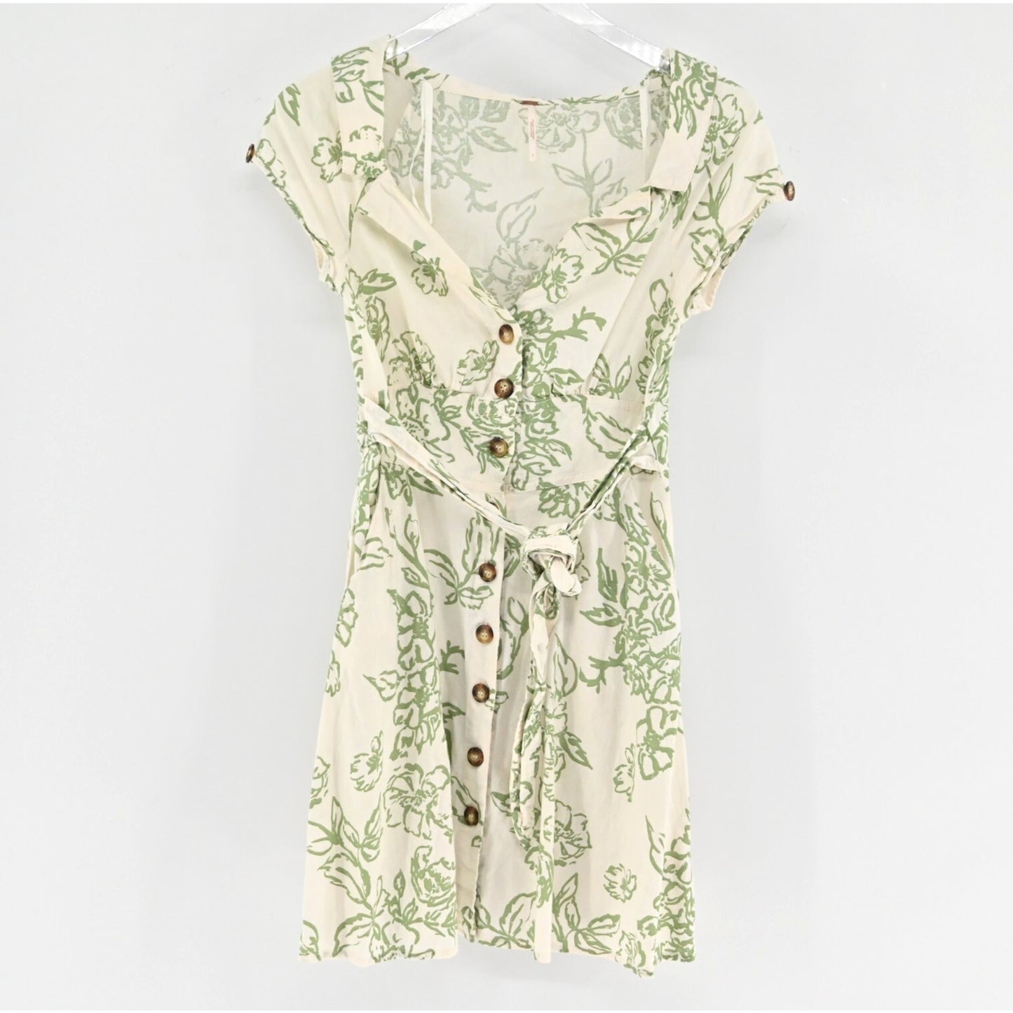 FREE PEOPLE Womens A Thing Called Love Dress Size 2 Mini Green Button Back Tie