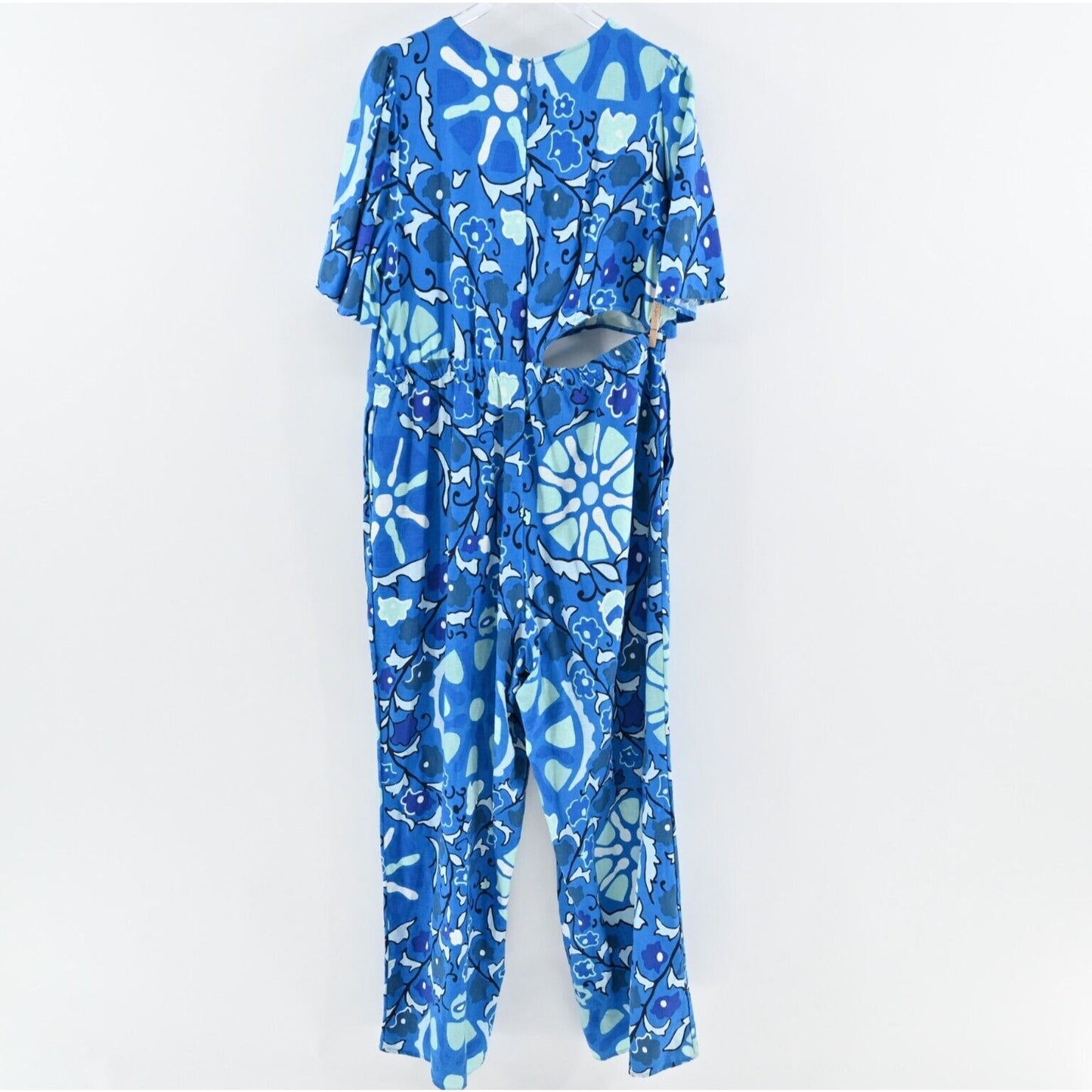 RHODE Jumpsuit Womens Size XXL Target Zinnia Blue Print Bell Sleeve Cut Out