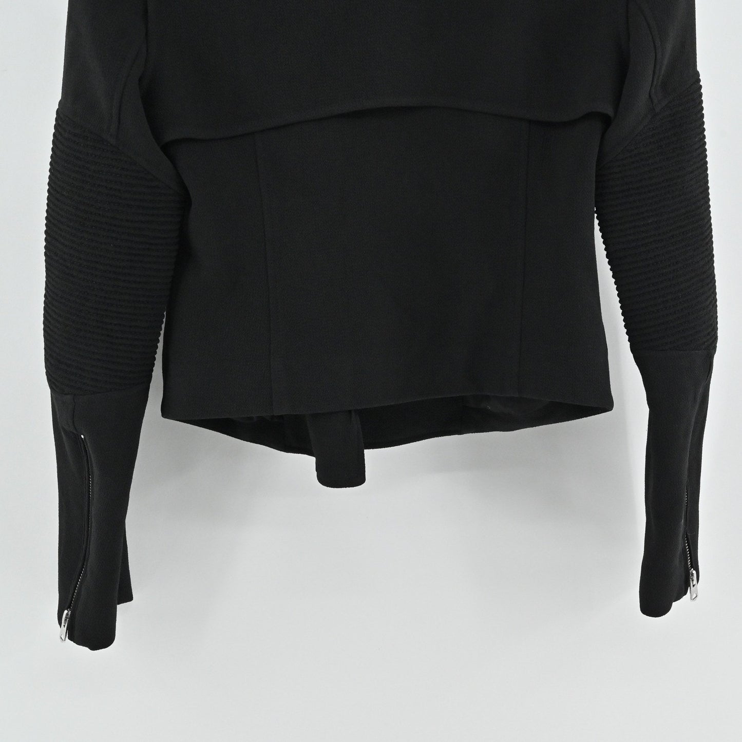 Aritzia Womens Black Moto Jacket Size 2 Wilfred Ribbed Sleeve Zip Up Rocker Punk