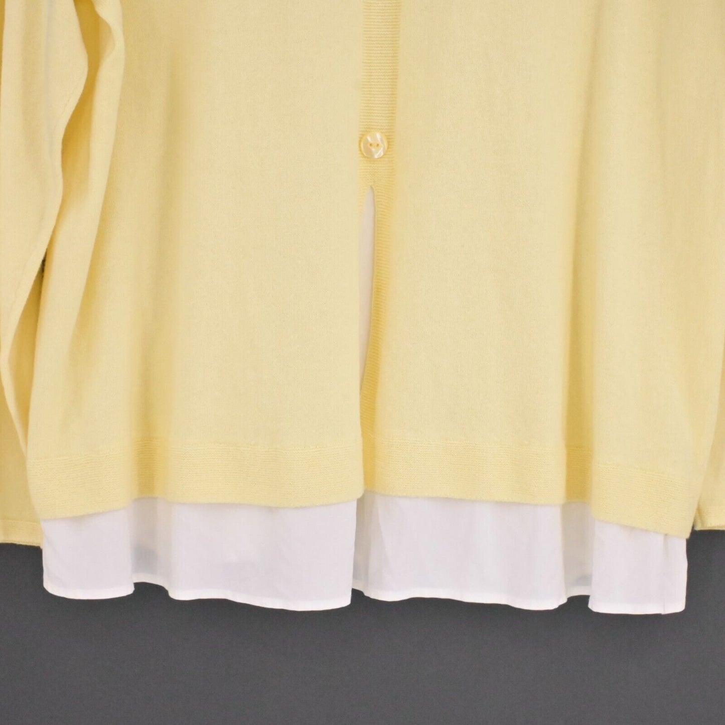 J JILL Sweater Womens Size L Petite Yellow Knit Cotton White Contrast Hem Preppy