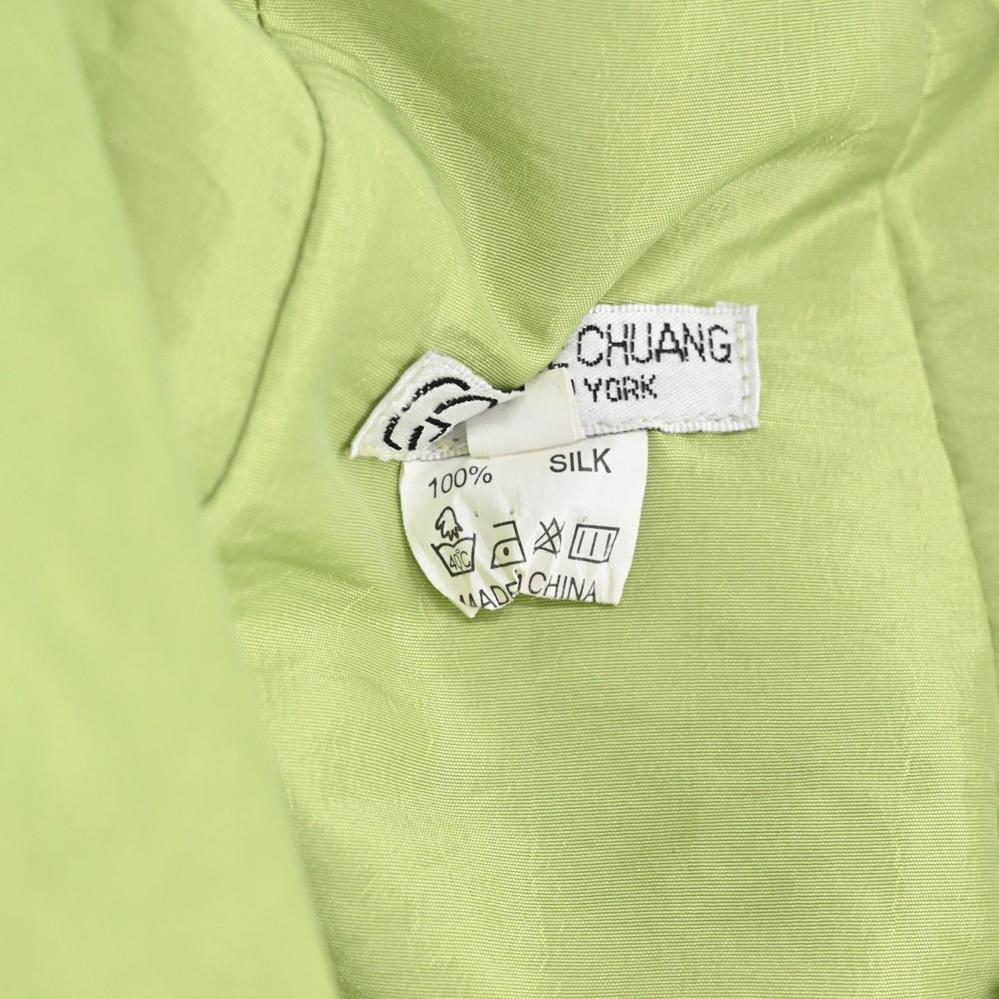 Vtg GRACE CHUANG Womens Silk Green Jacket Size M Gingham Open Front Longline