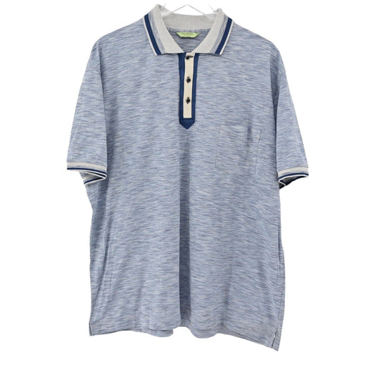 Vtg DALMINE Polo Mens Sz 58 Blue Gray Stripe 100% Cotton Short Sleeve Italy 00s