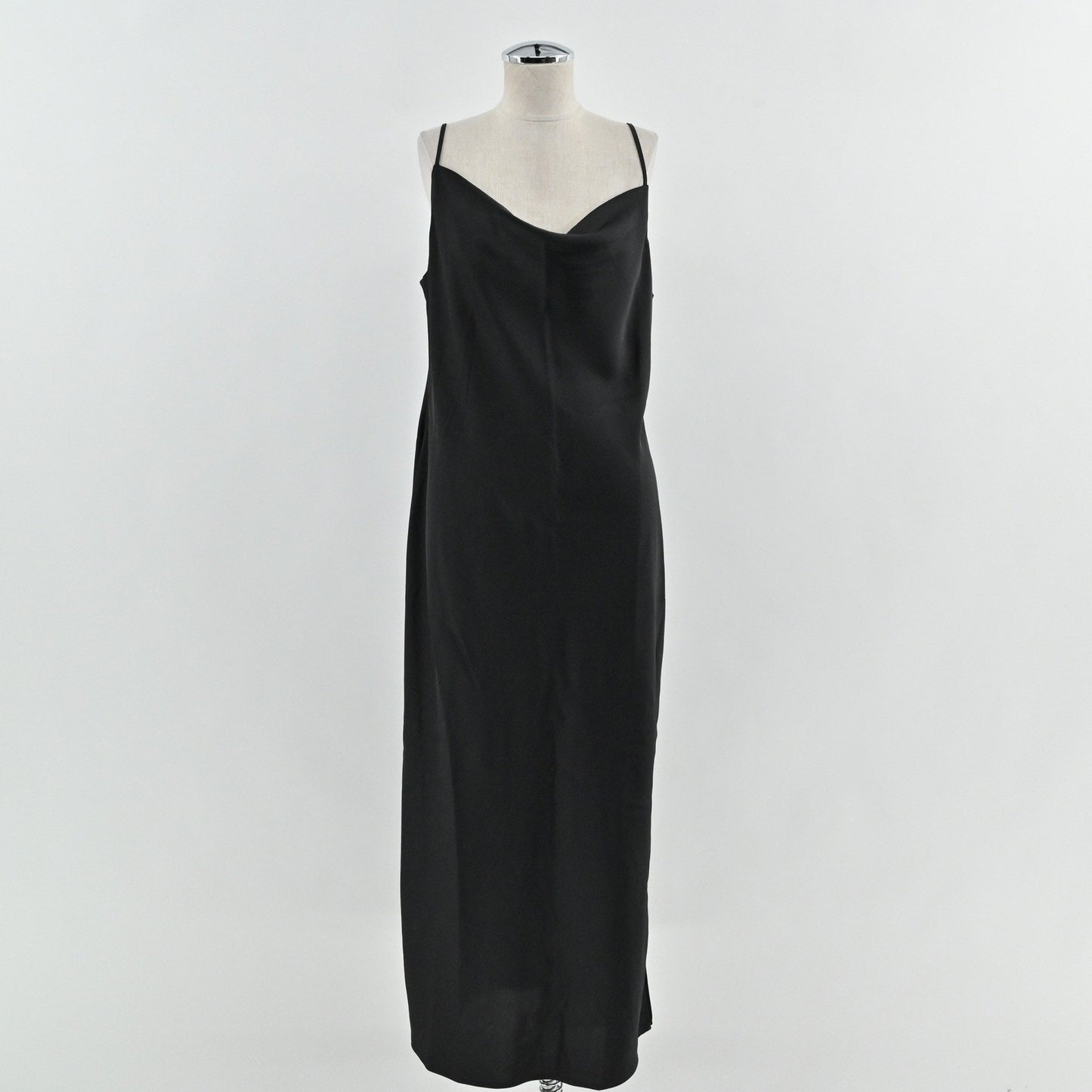 Anne Klein Midi Slip Dress Sz 12 Black Whimsigoth Dark Romantic Satin Cowl Neck