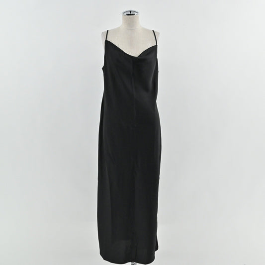 Anne Klein Midi Slip Dress Sz 12 Black Whimsigoth Dark Romantic Satin Cowl Neck