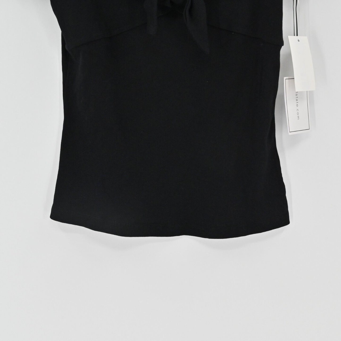 1 STATE Top Womens Size M Black Chic Classic Knotted Front Ribbed Minimalist NEW