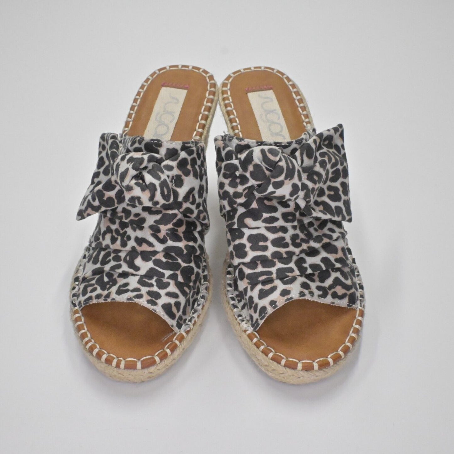 SUGAR Wedges Womens Size 10M Hundreds Espadrille Animal Print Twist Bow Mob Wife
