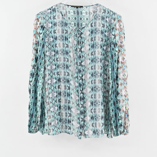 KOBI HALPERIN Womens Lapenna Top Sz XL Blue Snake Print Sequin Peasant Blouse