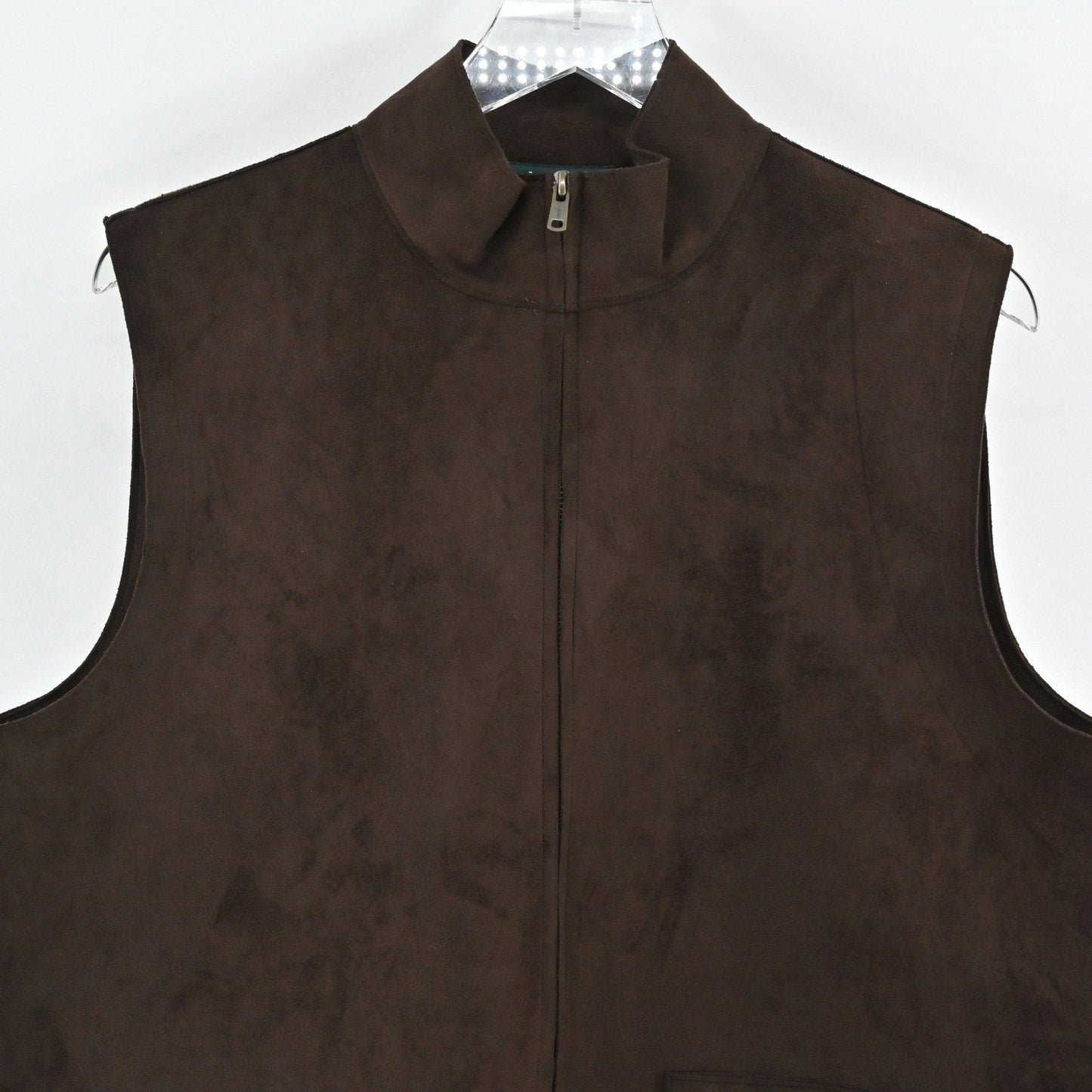 Ralph Lauren Womens Vest Size XL Brown Preppy Academia Sleeveless Zip Pockets