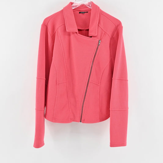 TORRID Womens Moto Jacket Size 3 Textured Pink Asymmetric Full Zip Casual Chic