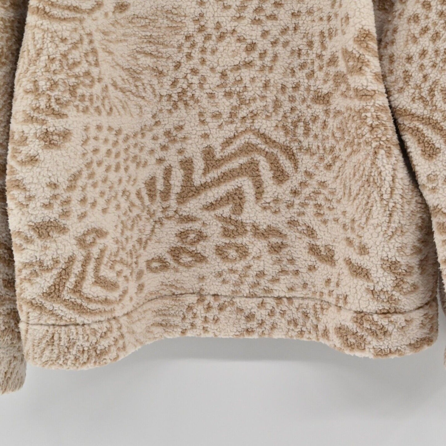 AMERICAN EAGLE Jacket Women Sz M Tan Animal Print Sherpa Fleece 1/4 Zip Pullover