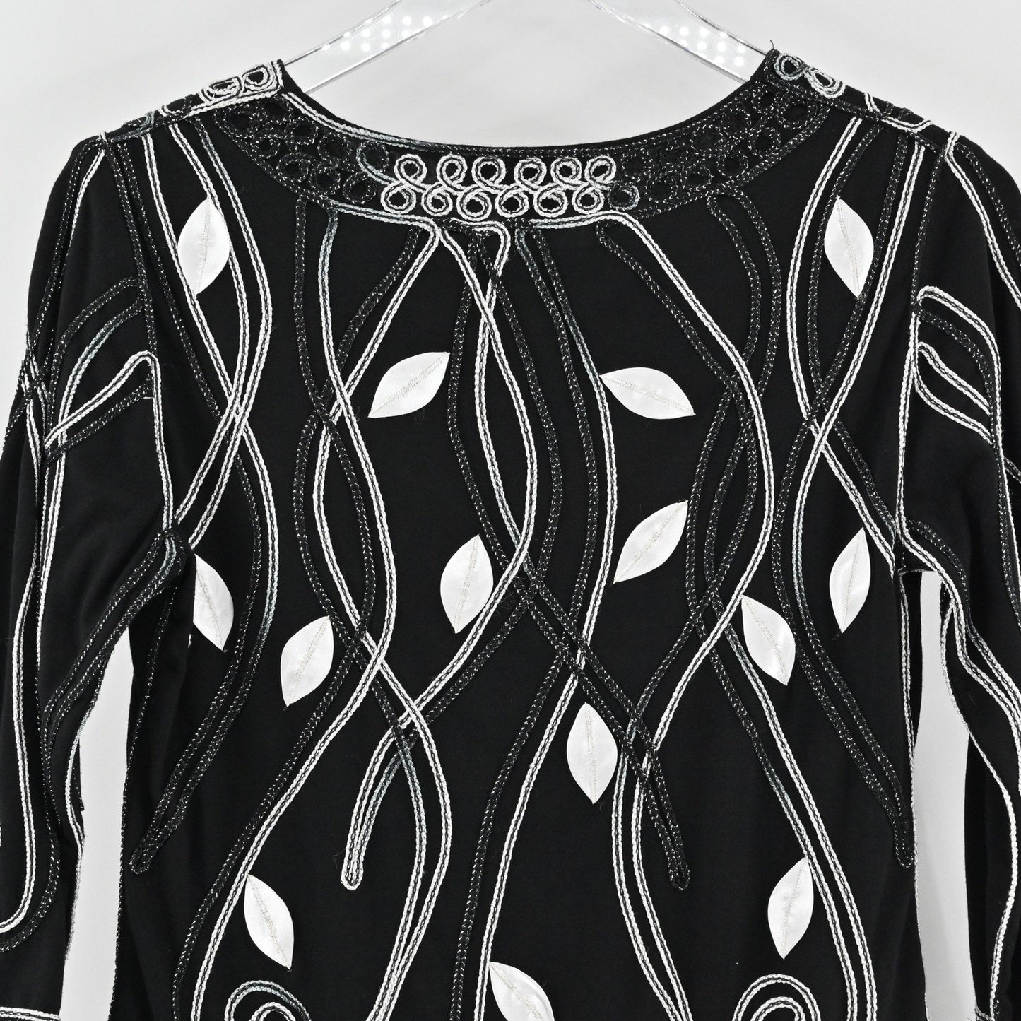 Vtg Lauren Michelle Womens Black Embroidered Top Size S Art Elegant Embellished