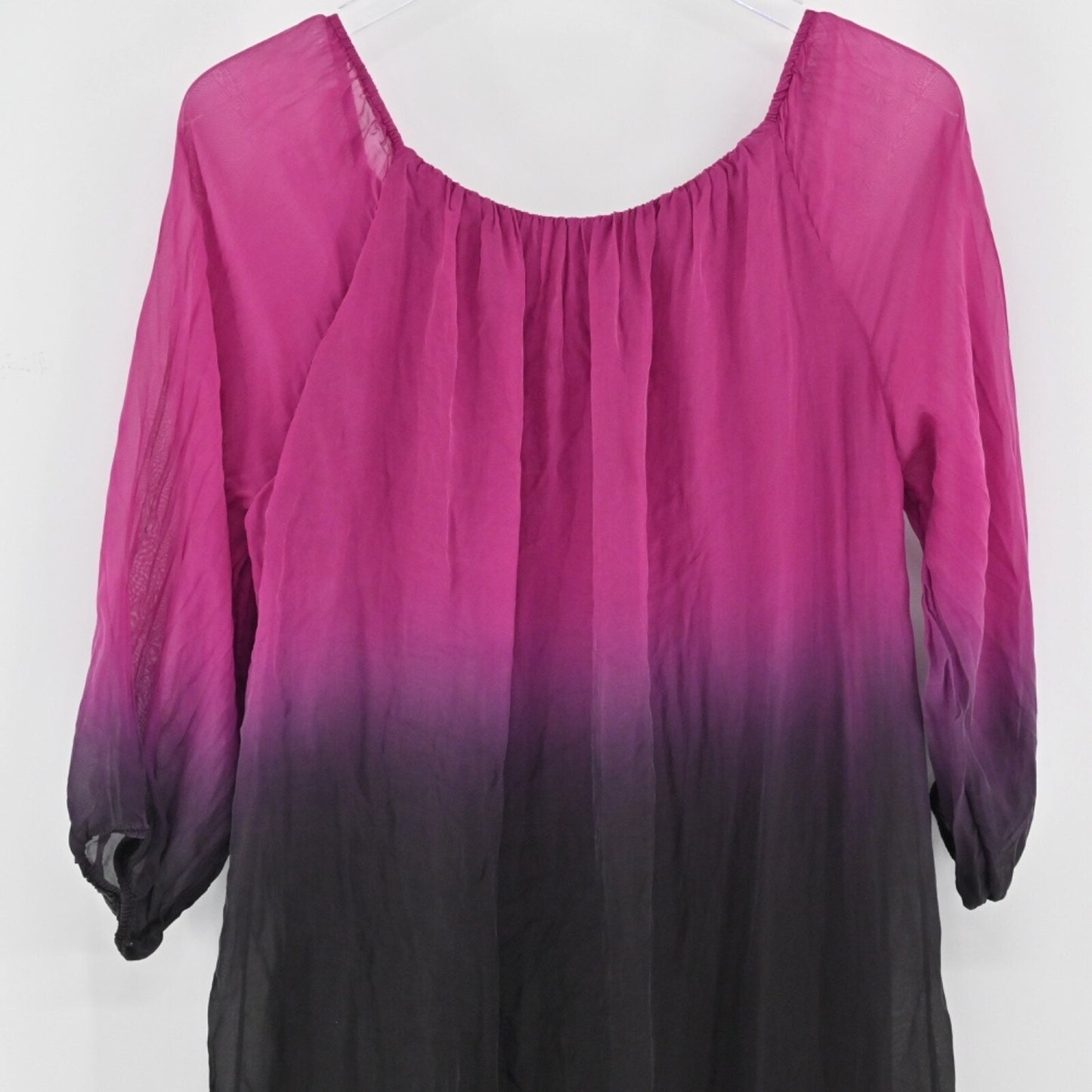 PRONTOMODA GIUSY Womens Silk Ombre Dress Size M Pleated Shift Pink Dip Tie Dye
